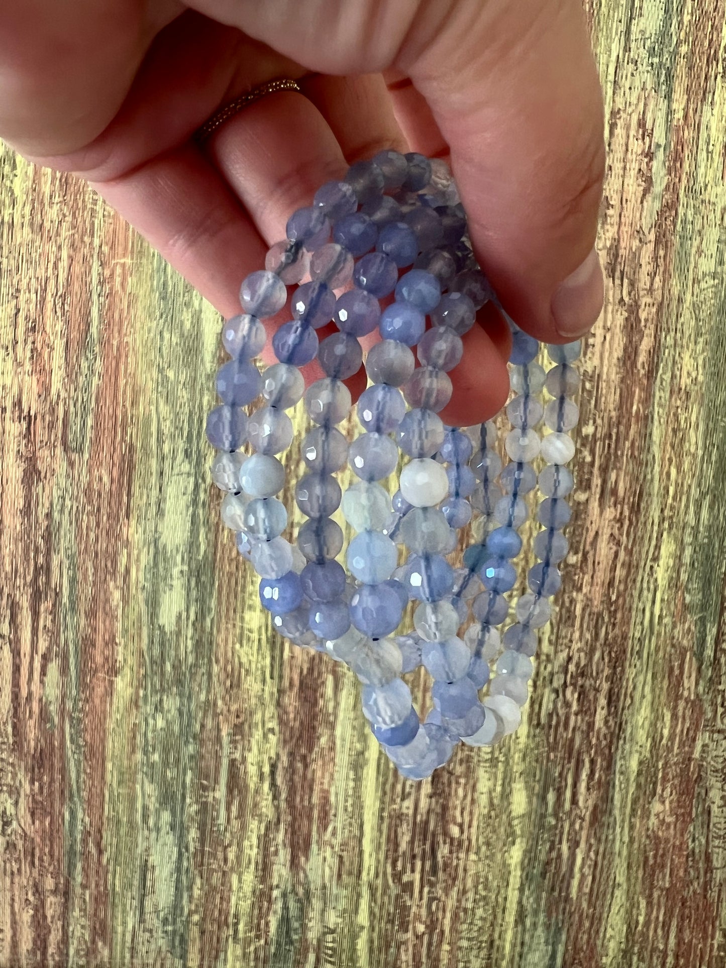 Armband Blau Achat – polierte 6 mm Edelsteinperlen, ca. 18 cm