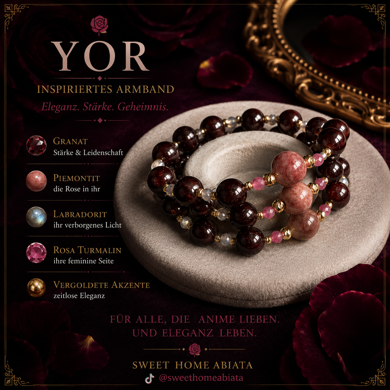 Inspiriert von "spy x Family" - Yor – Eleganz im Schatten - Perlenarmband
