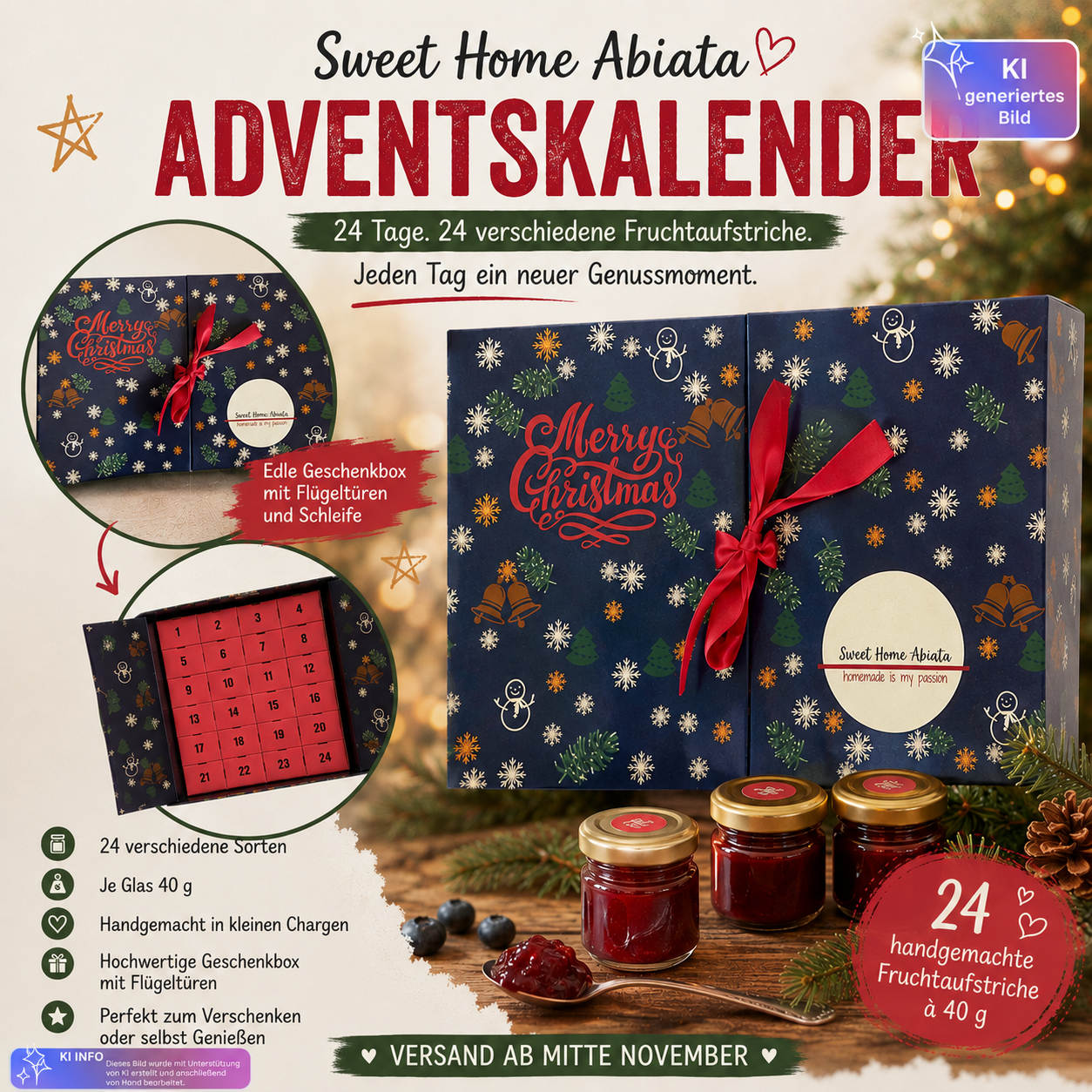 Adventskalender mit 24 hausgemachten Fruchtaufstrichen - Edition 2026