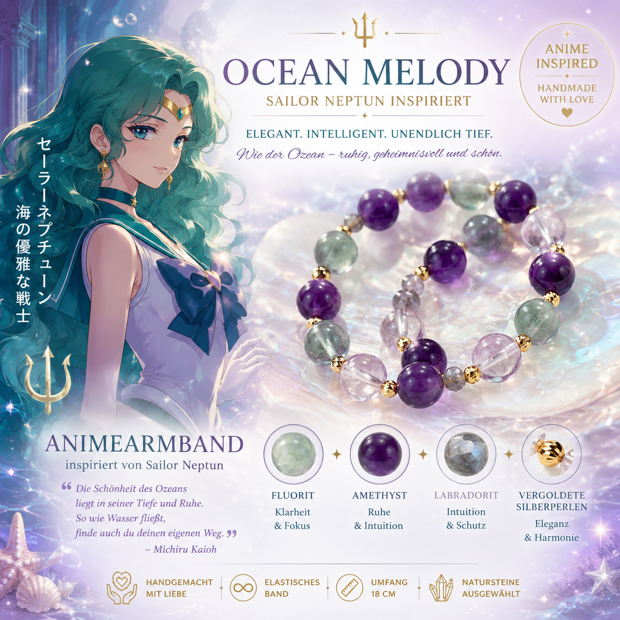 Animearmband „Ocean Melody“ – inspiriert von Sailor Neptun