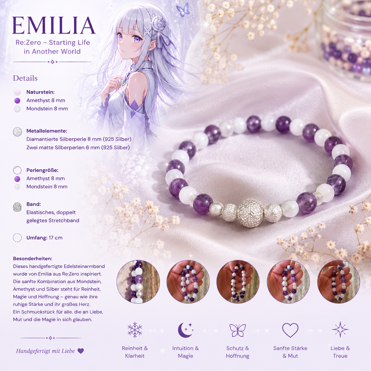 "Moon Spirit" - Armband - inspiriert von Emilia aus Re:Zero