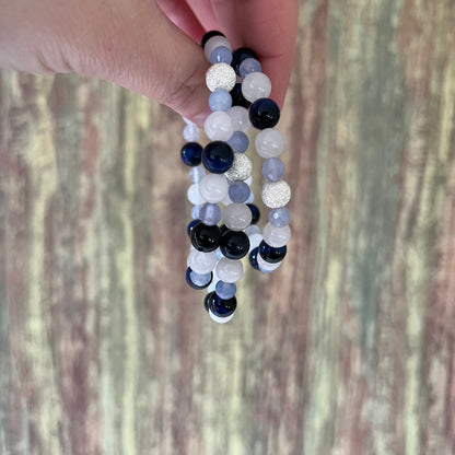 Mondstein, blauem Tigerauge und facettiertem Achat - Armband