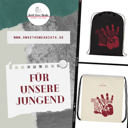 Zugband-Rucksack - Baumwolle - Natur mit schwarzer Kordel