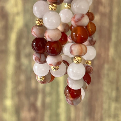Weißer Mondstein mit Seidenjaspis und Carneol - Armband