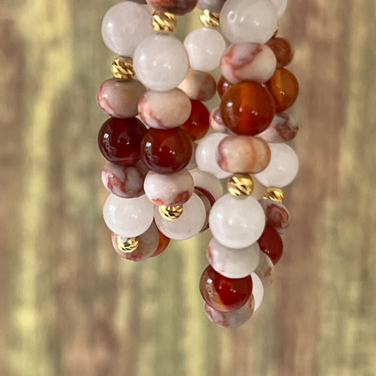 Weißer Mondstein mit Seidenjaspis und Carneol - Armband