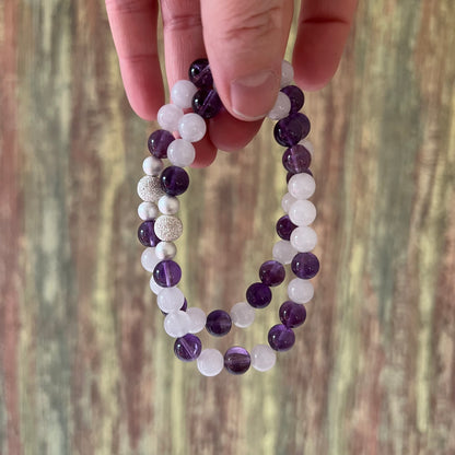Mondstein & Amethyst mit diamantierter Silberperle - Armband