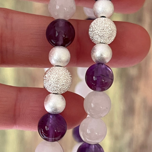 Mondstein & Amethyst – Edelsteinarmband mit diamantierter Silberperle - Armband