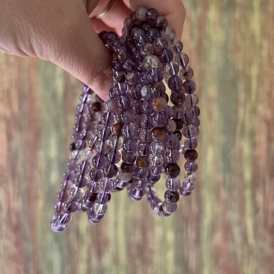 Armband Lodolith Quarz – polierte 6 mm Edelsteinperlen, ca. 18 cm