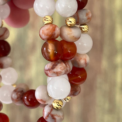 Weißer Mondstein mit Seidenjaspis und Carneol - Armband