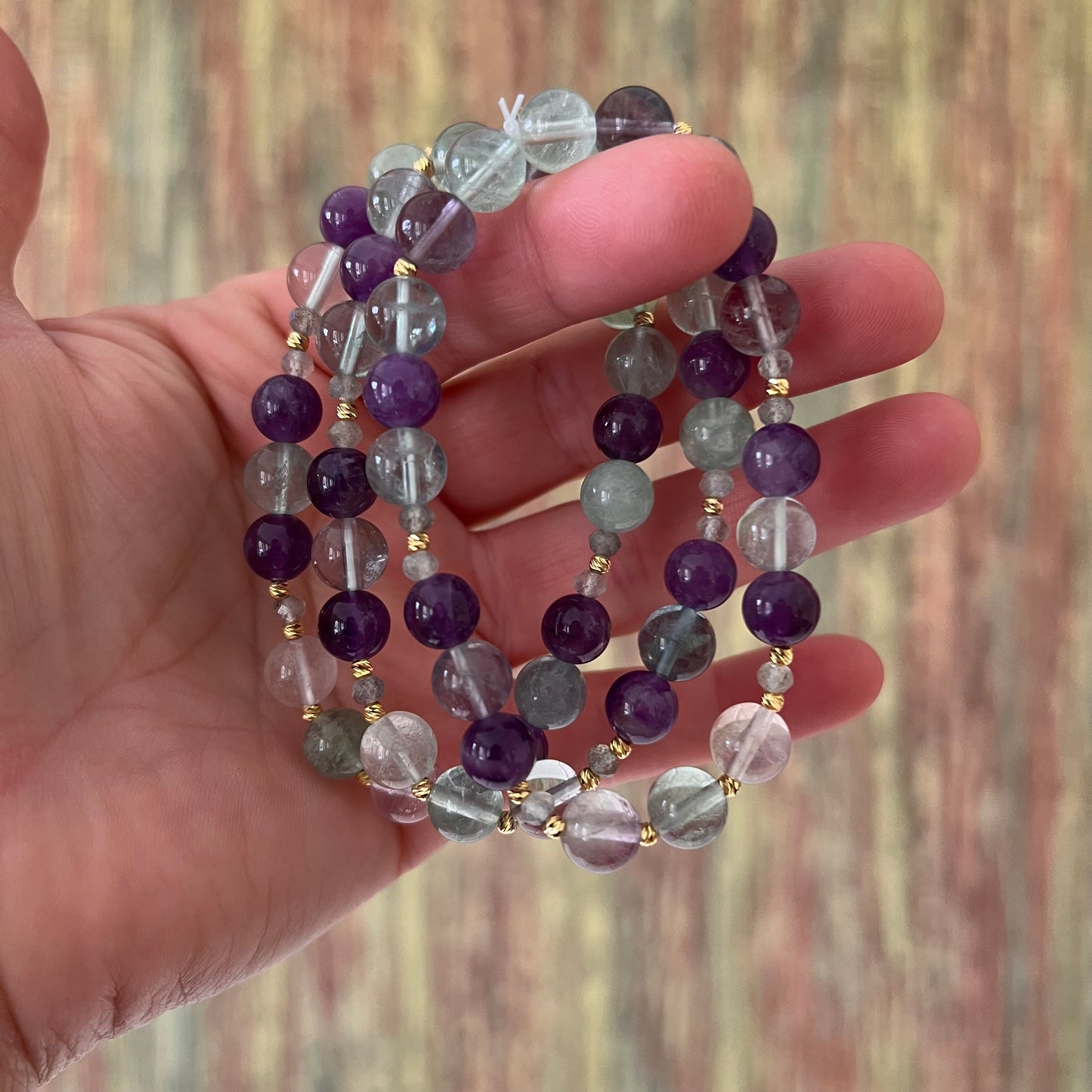 Prüfungshelfer Armband – | Fluorit mit Amethyst und Labradorit