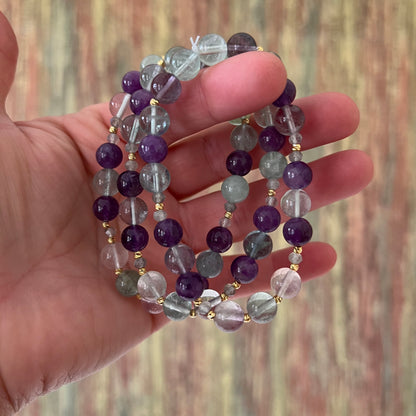 Prüfungshelfer Armband – | Fluorit mit Amethyst und Labradorit