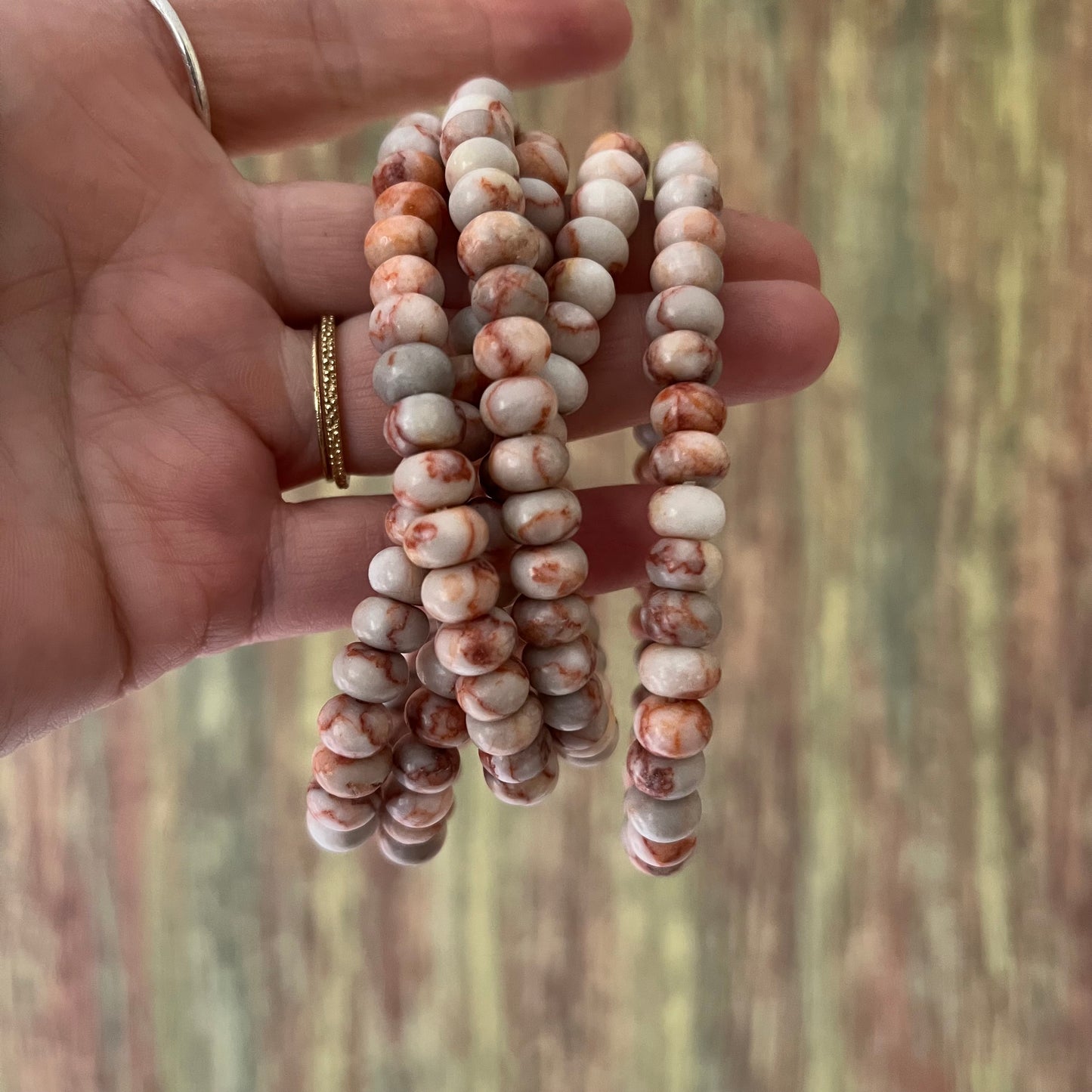 Armband Seidenjaspis – natürliche 5x8 mm Edelsteinperlen, ca. 18 cm