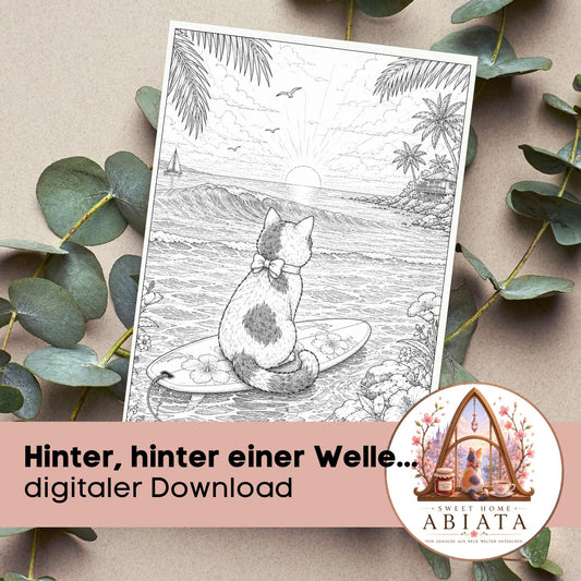 Hinter, hinter einer Welle. - Ausmalbild (A4) - digitaler Download als PDF und PNG