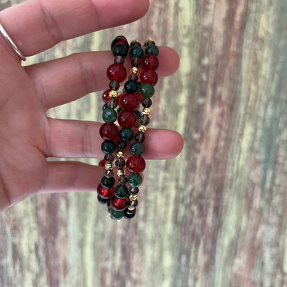 Moosachat, Rauchquarz und vergoldeter Silberperle - Armband