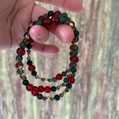 Moosachat, Rauchquarz und vergoldeter Silberperle - Armband