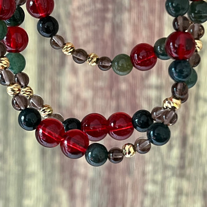 Moosachat, Rauchquarz und vergoldeter Silberperle - Armband