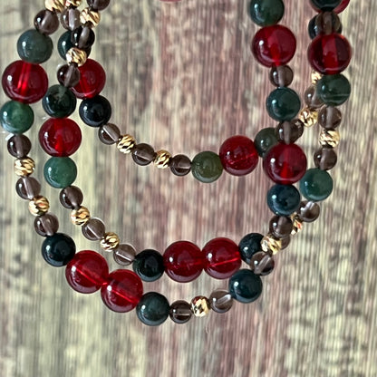 Moosachat, Rauchquarz und vergoldeter Silberperle - Armband