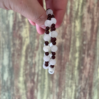 Mondstein & Granat mit diamantierter Silberperle - Armband