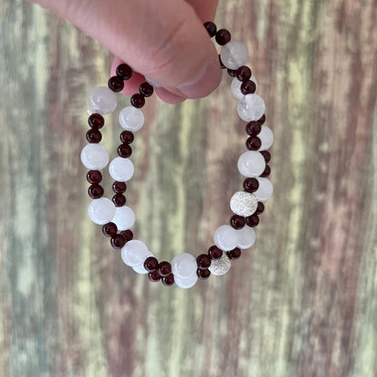 Mondstein & Granat mit diamantierter Silberperle - Armband