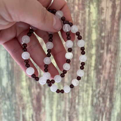 Mondstein & Granat mit diamantierter Silberperle - Armband