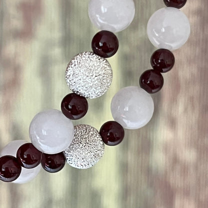 Mondstein & Granat mit diamantierter Silberperle - Armband