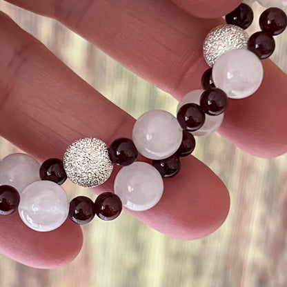 Mondstein & Granat mit diamantierter Silberperle - Armband