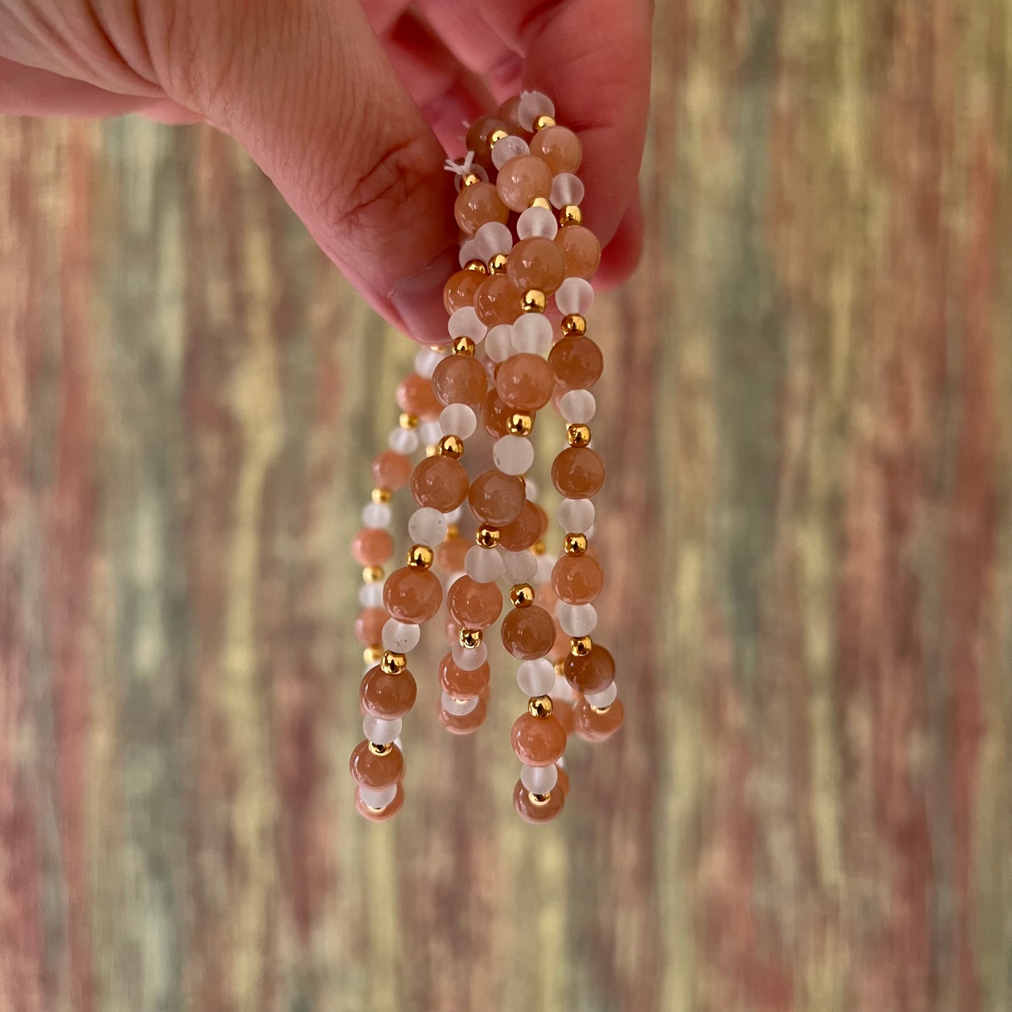 Sonnenstein & Bergkristall-Armband mit vergoldeten Silberperlen