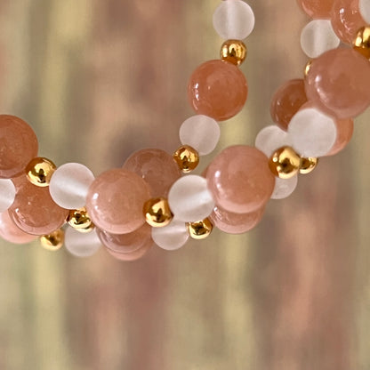 Sonnenstein & Bergkristall-Armband mit vergoldeten Silberperlen