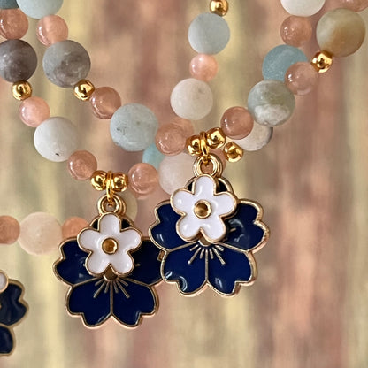 Sonnenstein & Amazonit-Armband mit Blumenanhänger