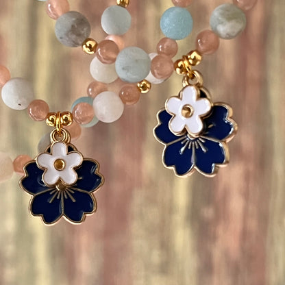 Sonnenstein & Amazonit-Armband mit Blumenanhänger