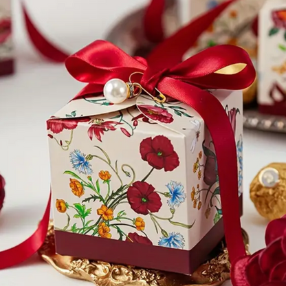 Geschenkbox mit Blumenmotiv – Rot