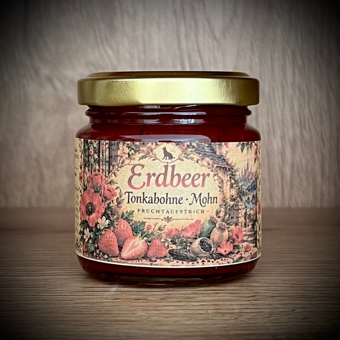 Erdbeere Tonkabohne mit Mohn - Fruchtaufstrich 100 Gramm