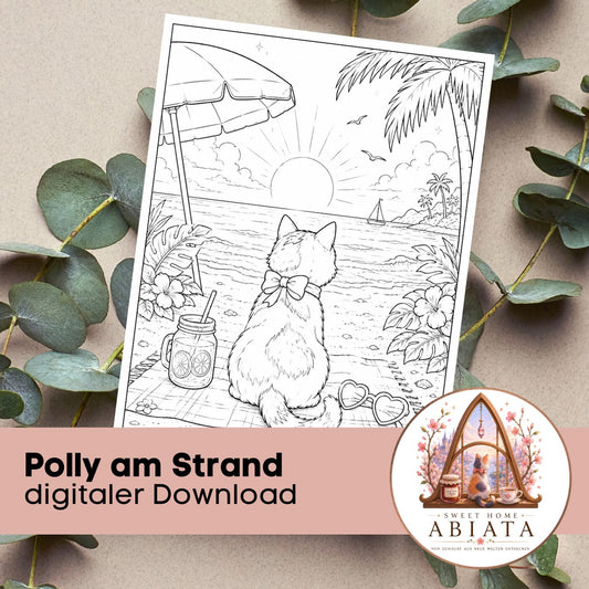 Polly am Strand - Ausmalbild (A4) - digitaler Download als PDF und PNG