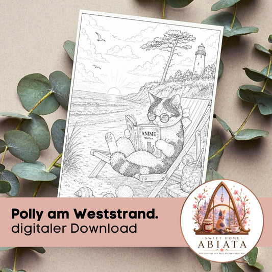 Polly am Weststrand - Ausmalbild (A4) - digitaler Download als PDF und PNG