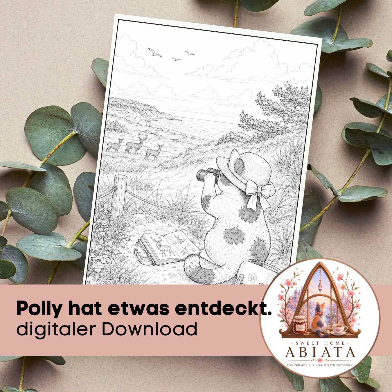 Polly hat etwas entdeckt - Ausmalbild (A4) - digitaler Download als PDF und PNG