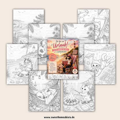 Pollys Sommer am Meer – Komplettset (11 Ausmalbilder) - Ausmalbild (A4) - digitaler Download als PDF und PNG