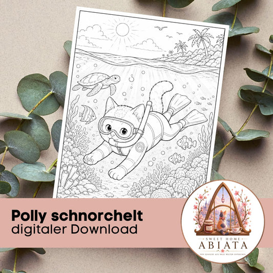 Polly schnorchelt - Ausmalbild (A4) - digitaler Download als PDF und PNG